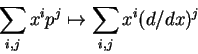 \begin{displaymath}\sum_{i,j}x^i p^j \mapsto \sum_{i,j} x^i (d/dx)^j
\end{displaymath}