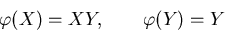 \begin{displaymath}\varphi(X)=XY,\qquad \varphi(Y)=Y
\end{displaymath}