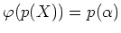 $ \varphi(p(X))=p(\alpha)$