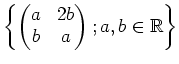 $\displaystyle \left\{
\begin{pmatrix}
a & 2 b \\
b & a
\end{pmatrix}; a,b \in \mbox{${\mathbb{R}}$}
\right\}
$