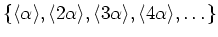 $\displaystyle \{ \langle \alpha \rangle, \langle 2 \alpha \rangle,\langle 3\alpha \rangle,
\langle 4\alpha \rangle, \dots\}
$