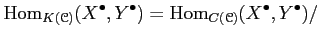 $\displaystyle \operatorname{Hom}_{K(\mathcal{C})} (X^\bullet,Y^\bullet)
=
\operatorname{Hom}_{C(\mathcal{C})} (X^\bullet,Y^\bullet)/$