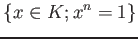 $\displaystyle \{x\in K; x^n=1\}
$