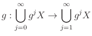 $\displaystyle g:
\bigcup_{j=0}^\infty g^j X
\to
\bigcup_{j=1}^\infty g^j X
$