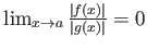 $ \lim_{x\to a} \frac{\vert f(x)\vert}{\vert g(x)\vert}=0$