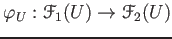 $\displaystyle \varphi_U: \mathcal F_1(U) \to \mathcal F_2(U)
$