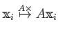 $\displaystyle \mathbbm x_i \overset{A\times}{\mapsto } A \mathbbm x_i
$