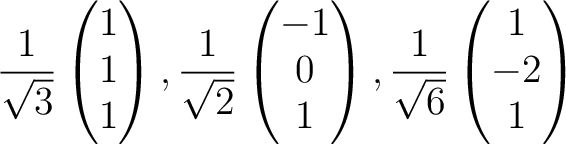 $\displaystyle A=
\begin{pmatrix}
1 & 2 & 0 \\
2 & -2 & 0 \\
0 & 0 & 2
\end{pmatrix}$