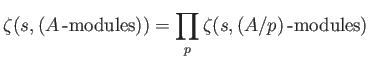 $\displaystyle \prod_{\mathfrak{m} \in \operatorname{Spm}(A)} \exp(\sum_{r=1}^\infty(\operatorname{Spec}(\bar A/\mathfrak{m})(\mathbb{F}_{p^r}),T))$